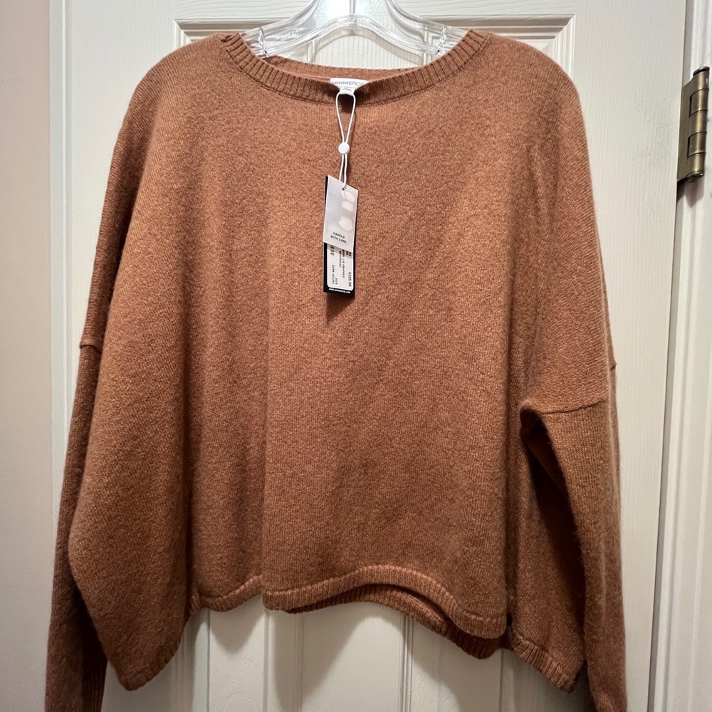 Minnie Rose CASHMERE Warm Tan Crew Neck Sweater
